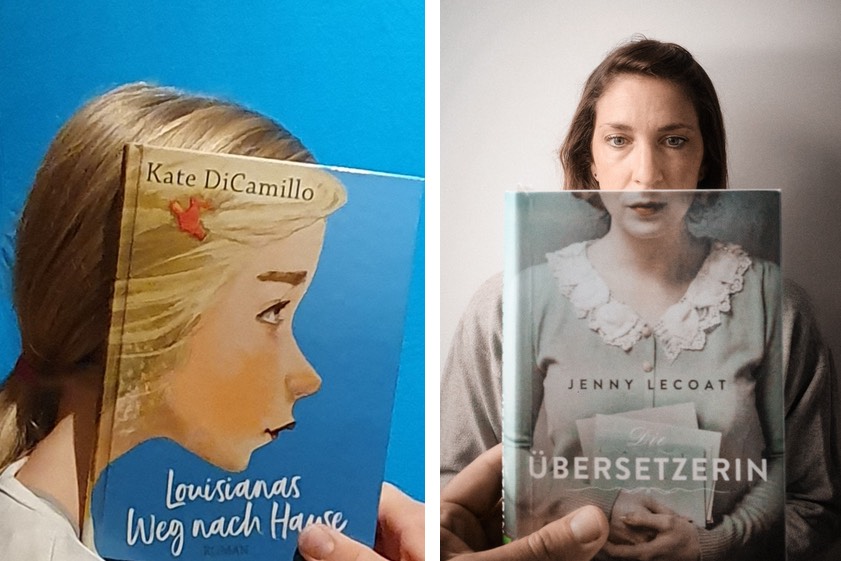 Beim "Bookface" verschmilzt das Buch-Cover mit einem realen Hintergrund – wie in den Motiven der Gewinnerinnen aus dem Jahr 2024. Fotos: Katharina Auer, Claudia Seubert